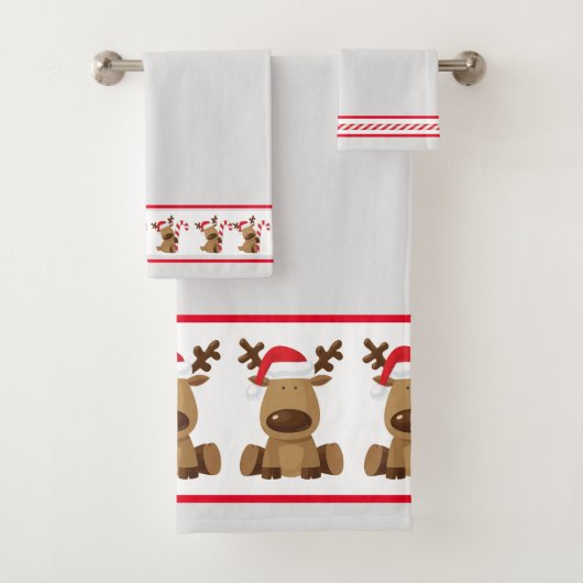 Christmas Reindeer Candy Cane Badhandtuch Set (Insitu)