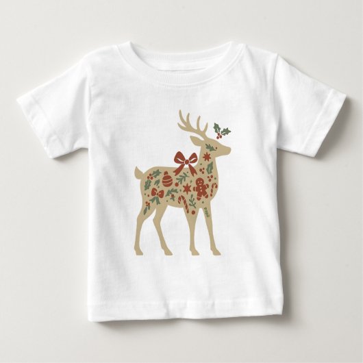 Christmas Reindeer Floral Art Baby T-shirt (Vorderseite)