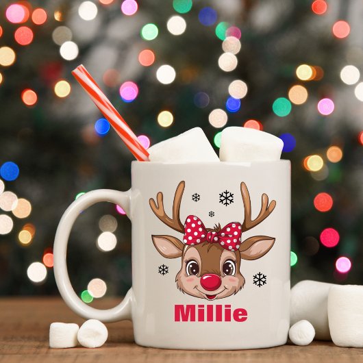 Christmas Reindeer Girl Red Polka Dot Bow Kaffeetasse