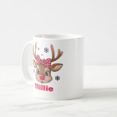 Christmas Reindeer Girl Red Polka Dot Bow Kaffeetasse (Vorderseite Links)