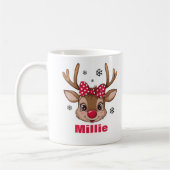 Christmas Reindeer Girl Red Polka Dot Bow Kaffeetasse (Links)