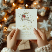 Christmas Reindeer Gold Typography Party Invite Einladung