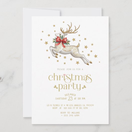 Christmas Reindeer Gold Typography Party Invite Einladung (Vorderseite)