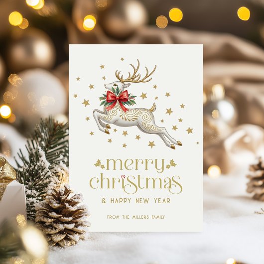Christmas Reindeer Gold TypographyGreeting Card Einladung