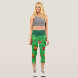 Christmas Reindeer High-Waisted  Capri Leggings