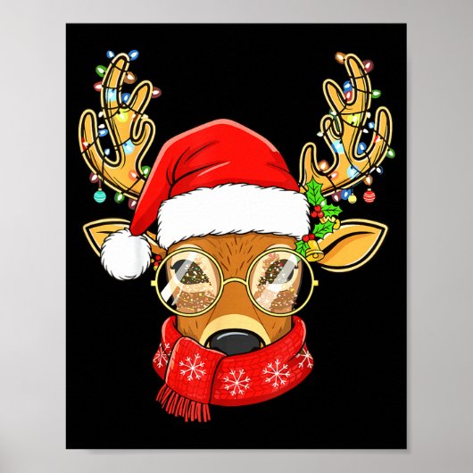 Christmas Reindeer Lights Gles Santa Hat Deer Xmas Poster (Vorne)