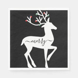 Christmas Reindeer Merry Black Paper Serviette