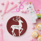 Christmas Reindeer Merry Burgundy Pappteller (Party)