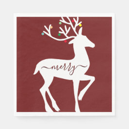 Christmas Reindeer Merry Burgundy Serviette