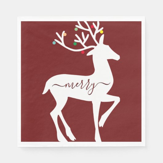 Christmas Reindeer Merry Burgundy Serviette (Vorderseite)