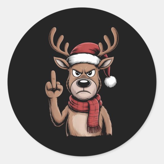 Christmas Reindeer Middle Finger Sarcastic Xmas Fu Runder Aufkleber (Vorderseite)