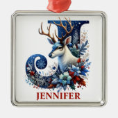 Christmas Reindeer Monogram Letter J Individuelle  Ornament Aus Metall (Vorne)