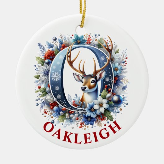 Christmas Reindeer Monogram Letter O Custom Name Keramik Ornament (Vorne)