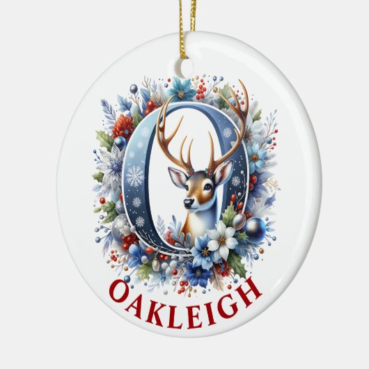 Christmas Reindeer Monogram Letter O Custom Name Keramik Ornament (Links)