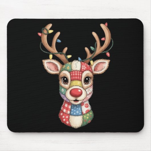 Christmas Reindeer Patchwork Men Women Kids Cute R Mousepad (Vorne)