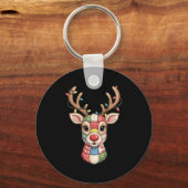 Christmas Reindeer Patchwork Men Women Kids Cute R Schlüsselanhänger (Vorderseite)