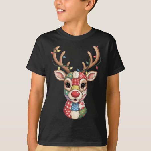 Christmas Reindeer Patchwork Men Women Kids Cute R T-Shirt (Vorderseite)