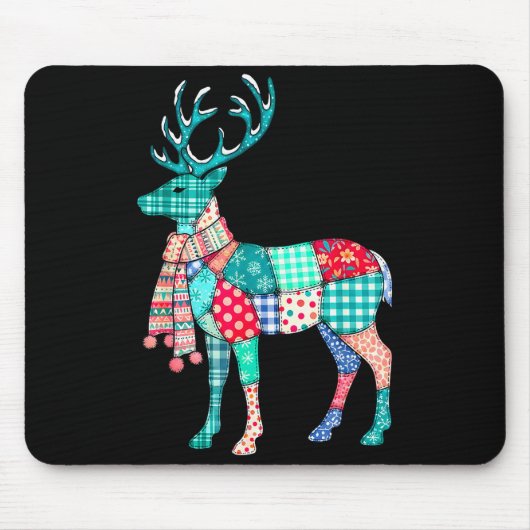 Christmas Reindeer Patchwork Reindeer Men Women Ki Mousepad (Vorne)