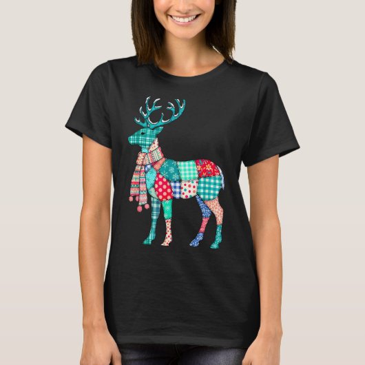 Christmas Reindeer Patchwork Reindeer Men Women Ki T-Shirt (Vorderseite)