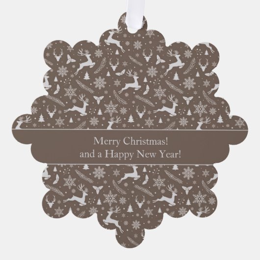 Christmas Reindeer Pattern Brown with Text Ornament Karte (Vorderseite)
