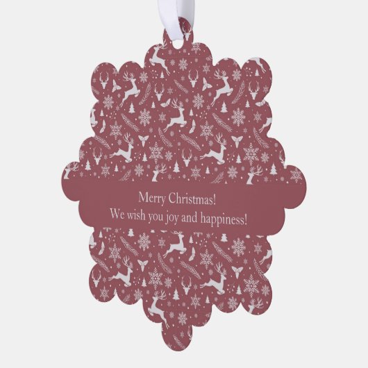 Christmas Reindeer Pattern Red with Text Ornament Karte (Linke Ecke)