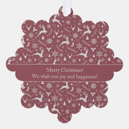 Christmas Reindeer Pattern Red with Text Ornament Karte