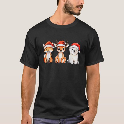 Christmas Reindeer Polar Bear Fox Woodland Animals T-Shirt (Vorderseite)