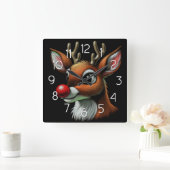Christmas Reindeer Red Nose Rudolph Quadratische Wanduhr (Zuhause)