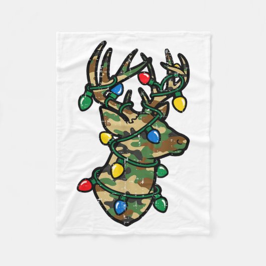 Christmas Reindeer Silhouette Camo Xmas Lights Men Fleecedecke (Vorderseite)