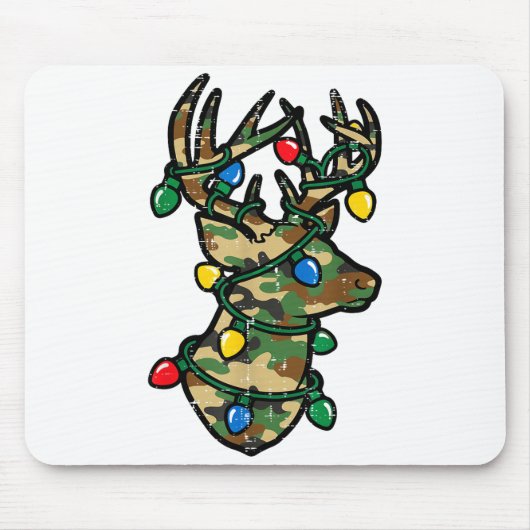Christmas Reindeer Silhouette Camo Xmas Lights Men Mousepad (Vorne)