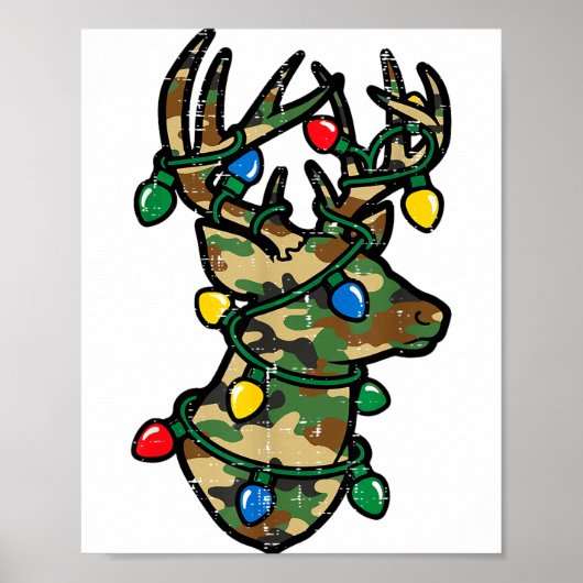 Christmas Reindeer Silhouette Camo Xmas Lights Men Poster (Vorne)