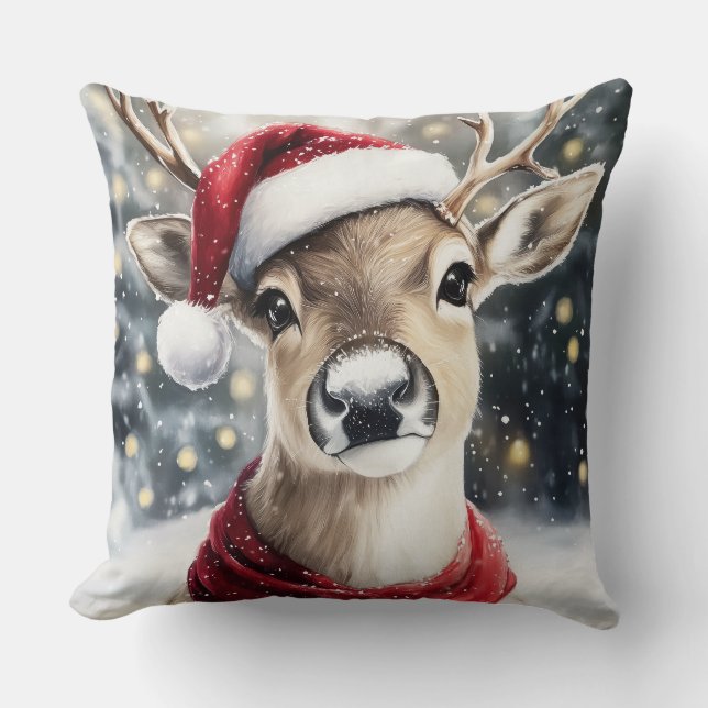 Christmas Reindeer Throw Pillow Kissen (Vorderseite)