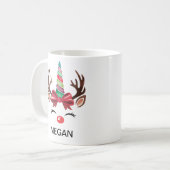 Christmas Reindeer Unicorn Horn Face Kaffeetasse (Vorderseite Links)