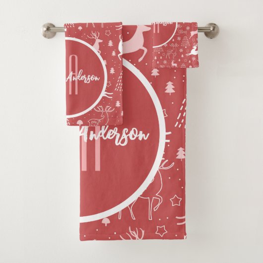 CHRISTMAS REINDEER & URLAUBSKÄHLER CUSTOM MONOGRAM BADHANDTUCH SET (Insitu)