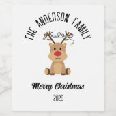 Christmas Reindeer With Lights Personalized Name Weinetikett (Einzelnes Label)