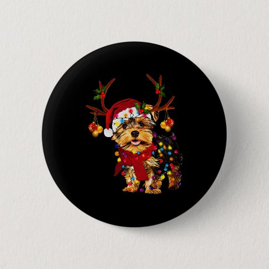Christmas Reindeer Yorkie Button (Vorderseite)