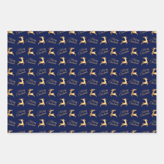 Christmas Reindeers on Navy Blue, Black and White Geschenkpapier Set (Vorderseite)