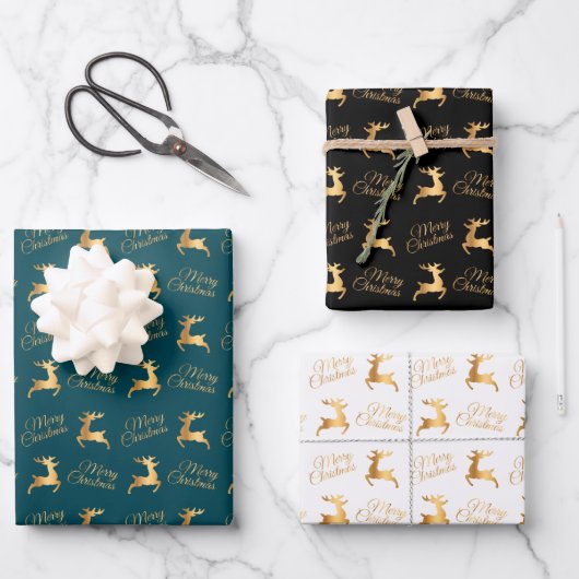 Christmas Reindeers on Teal, Black and White Geschenkpapier Set (Vorderseite)