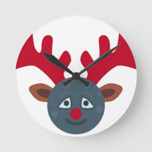 Christmas-Rentier-Mond-Emoji Runde Wanduhr