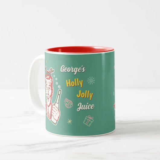 Christmas Retro 50er Holly Jolly Juice Funny Custo Zweifarbige Tasse (Vorderseite Links)