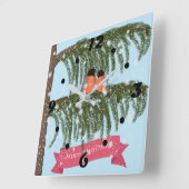 Christmas , Retro , Bullfinches Quadratische Wanduhr (Winkel)