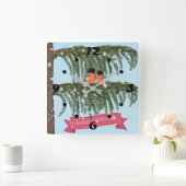 Christmas , Retro , Bullfinches Quadratische Wanduhr (Zuhause)