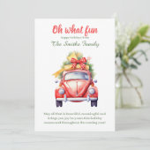 Christmas retro car postcard einladung (Stehend Vorderseite)