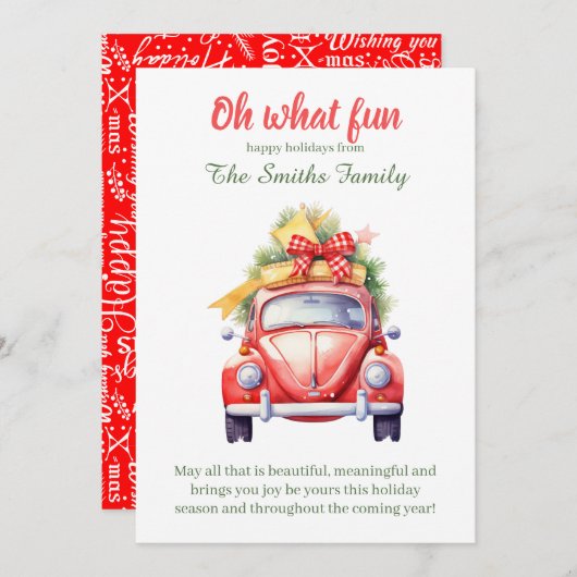 Christmas retro car postcard einladung (Vorne/Hinten)