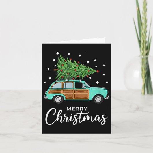 Christmas Retro Car With Christmas Tree - Merry Me Karte (Vorderseite)