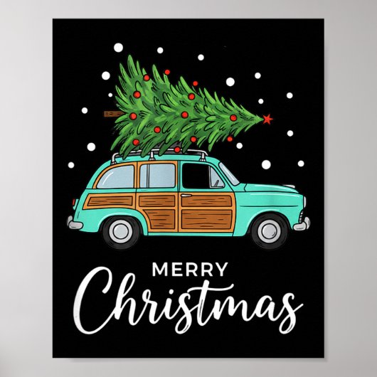 Christmas Retro Car With Christmas Tree - Merry Me Poster (Vorne)