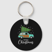 Christmas Retro Car With Christmas Tree - Merry Me Schlüsselanhänger (Vorderseite)