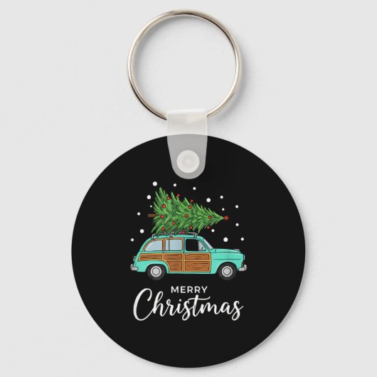 Christmas Retro Car With Christmas Tree - Merry Me Schlüsselanhänger (Vorderseite)