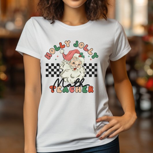 Christmas Retro Holly Jolly Mathe Teacher White T-Shirt