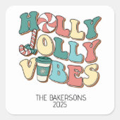 Christmas Retro Holly Jolly Vibes Quadratischer Aufkleber (Vorderseite)